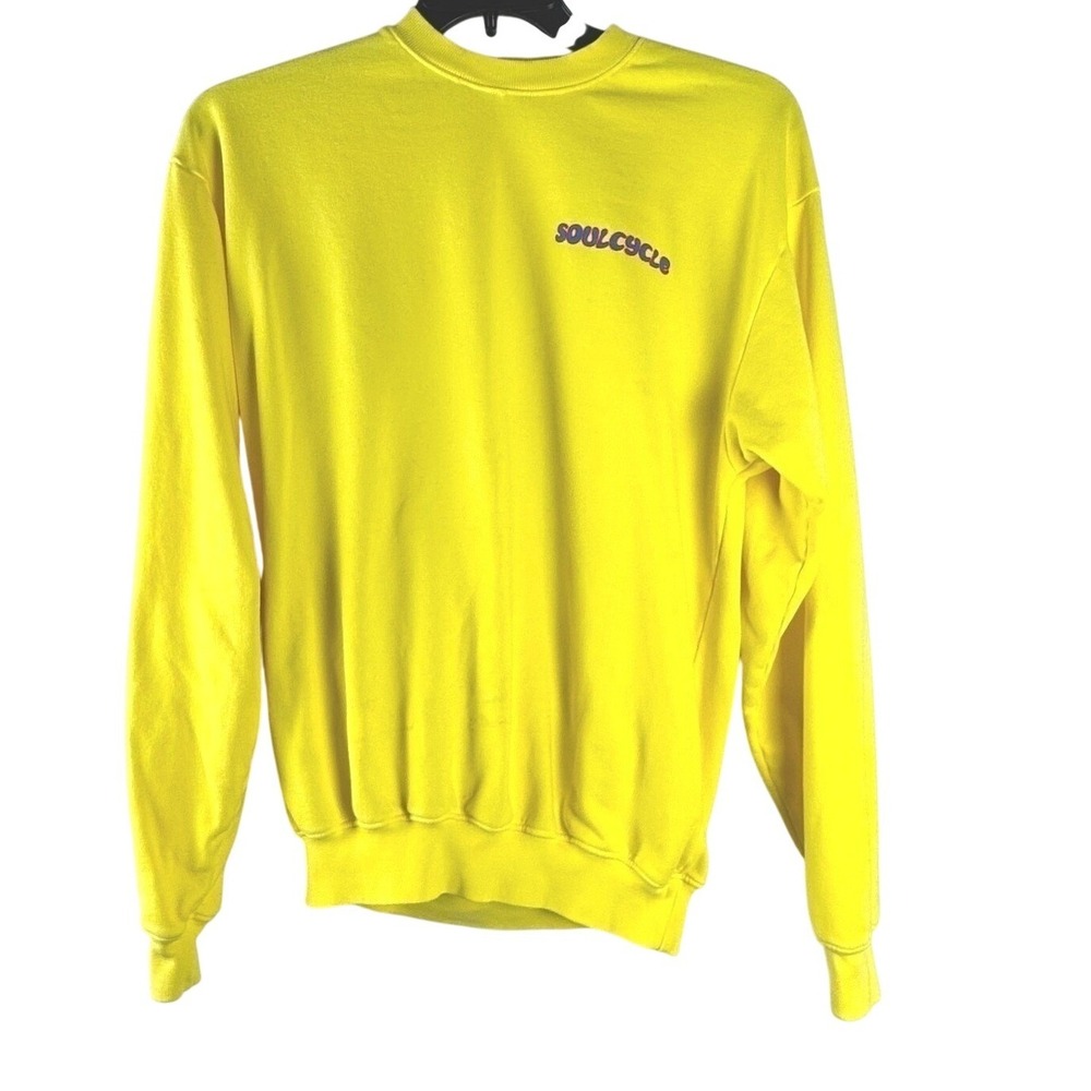 SoulCycle Graphic Sweatshirt Medium Yellow 100% Cotton Made in USA Y2K Skater 90